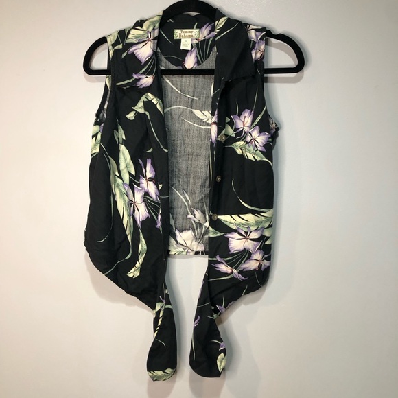 Tommy Bahama 100% Silk Hawaiian Tropical Floral Print Tie Front Top - Picture 5 of 13